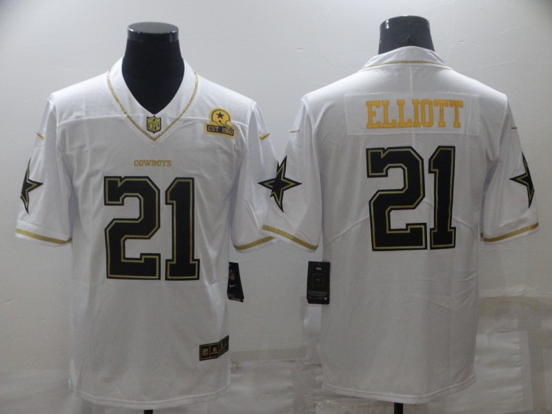 Cheap 2021 Men Dallas cowboys 21 Elliott White Retro gold character Nike NFL throwback Jerseys
